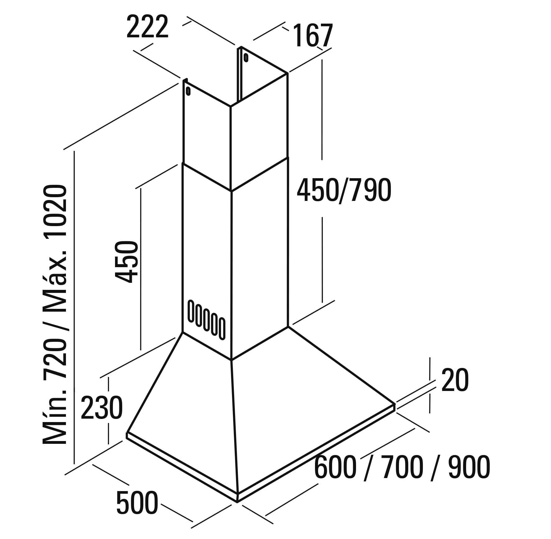 Okap kominowy CATA Beta 900 IX Srebrny - rysunek techniczny