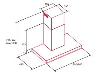 Okap kominowy NODOR SLIM 90 Czarny CU - rysunek techniczny