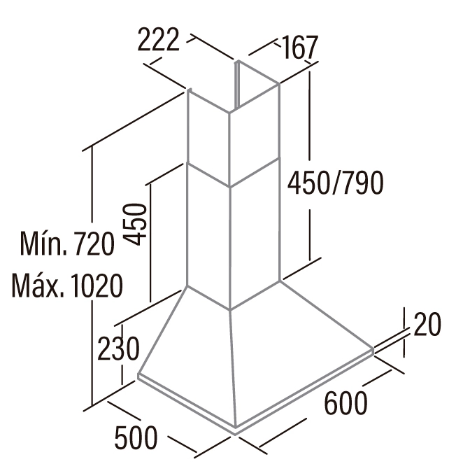 Okap kominowy CATA Omega 60 BK Czarny - rysunek techniczny