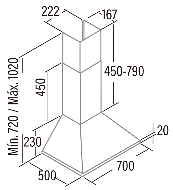 Okap kominowy CATA Omega 700 X Srebrny - rysunek techniczny