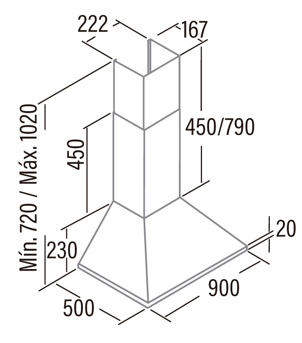 Okap kominowy CATA Omega 900 BK Czarny - rysunek techniczny
