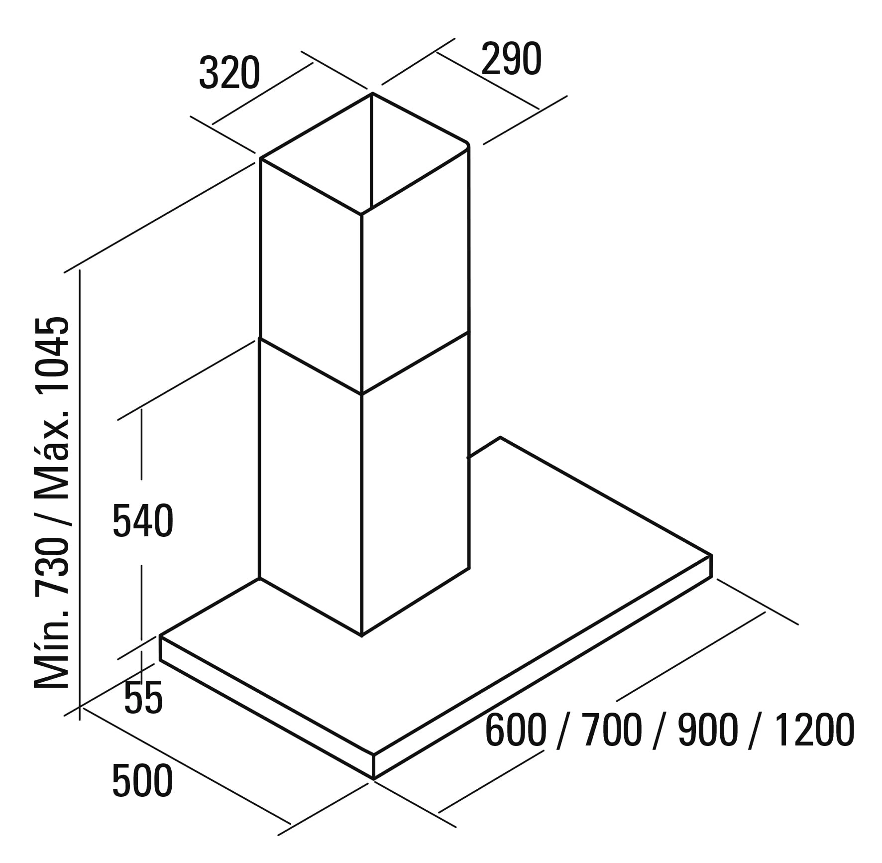 Okap kominowy CATA SYGMA 900 Czarny - rysunek techniczny