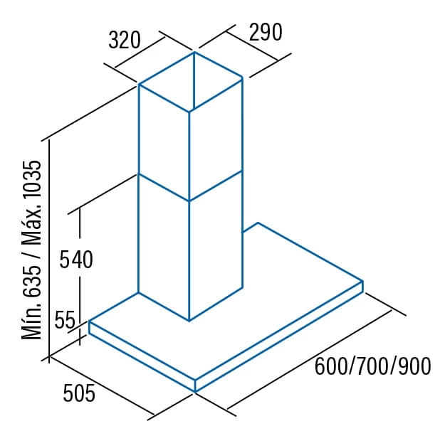 Okap kominowy CATA SYGMA X 7000 Srebrny - rysunek techniczny