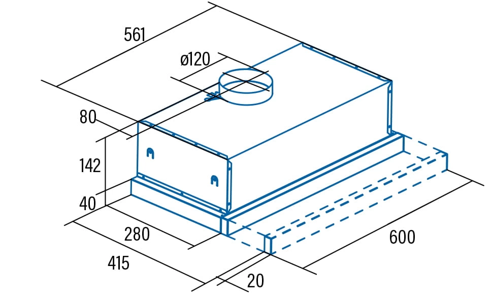Okap teleskopowy CATA TFB 2003 GBK Czarny - rysunek techniczny