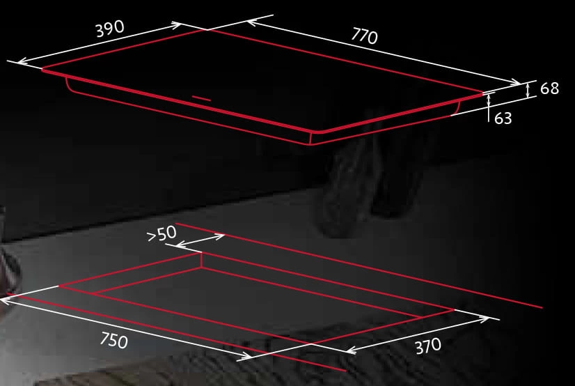 Płyta indukcyjna NorCook IH N7703 Czarna - rysunek techniczny