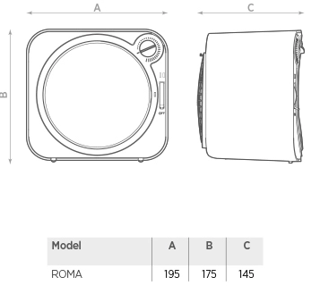 Termowentylator stojący ROMA O.ERRE - rysunek techniczny