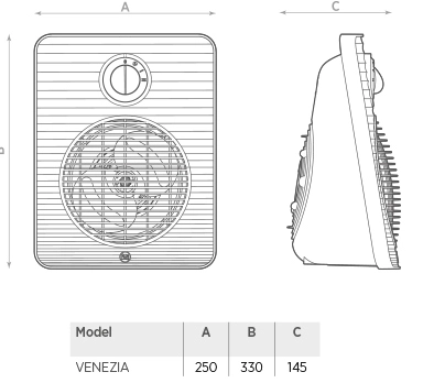 Termowentylator stojący VENEZIA O.ERRE - rysunek techniczny